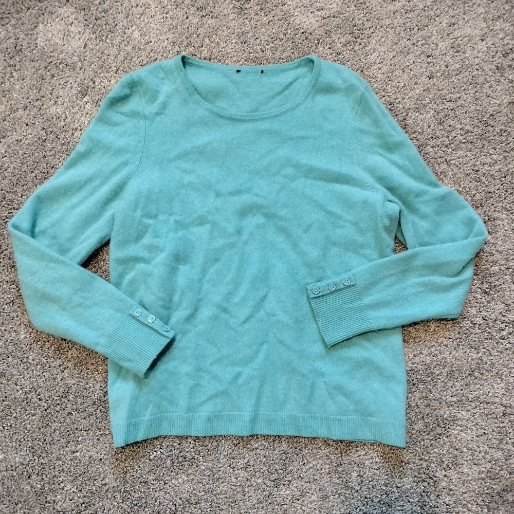 Turquoise Blue Cashmere Long Sleeve Sweater Size Large